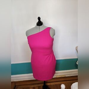 HOT PINK ONE SHOULDER MINI DRESS